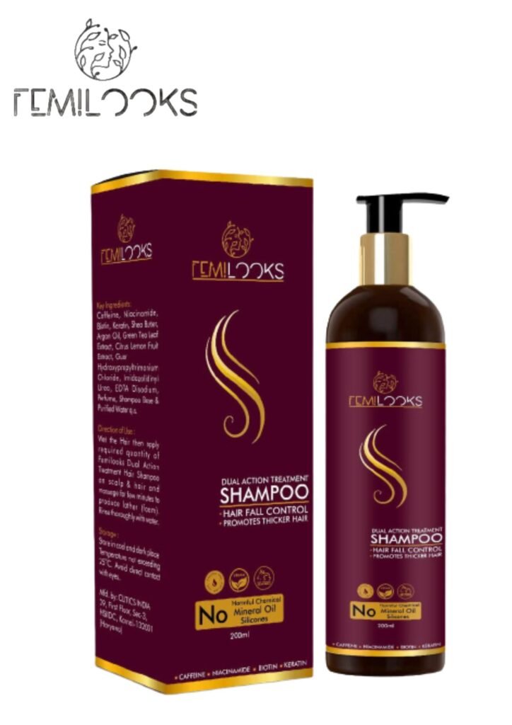 Femilooks Strengthening Shampoo is specifically formulated to combat hair fall and strengthen weak hair